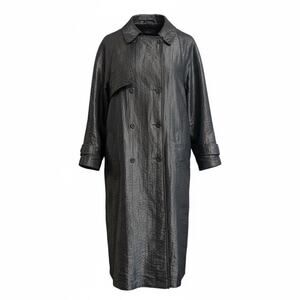 Vintage fleet Street Trench Coat Shiny Metallic Black Size 10 80’s Indie Grunge